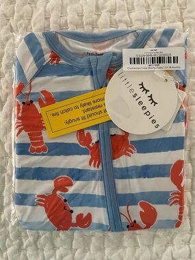 NIB Little Sleepies Crustacean Crew Shorty Zippy - Stripe Lobster Print 12-18M